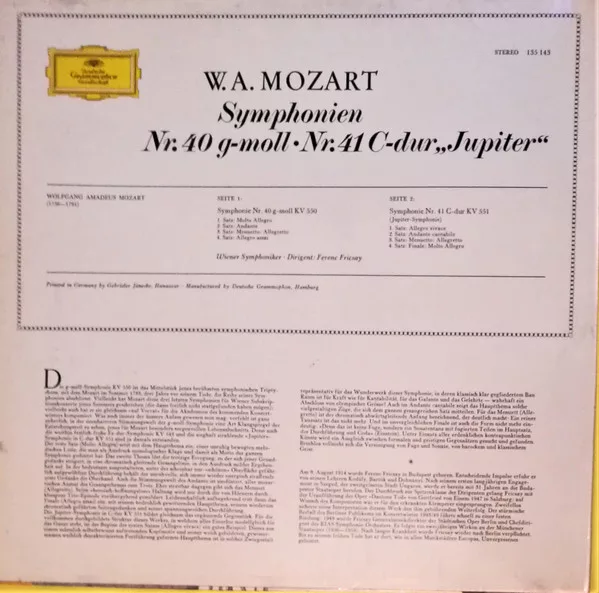 Wolfgang Amadeus Mozart - Wiener Symphoniker, Ferenc Fricsay - Symphonien Nr. 40 G-moll · Nr. 41 C-dur "Jupiter" 2 Wolfgang Amadeus Mozart - Wiener Symphoniker, Ferenc Fricsay - Symphonien Nr. 40 G-moll · Nr. 41 C-dur "Jupiter" - Image 2