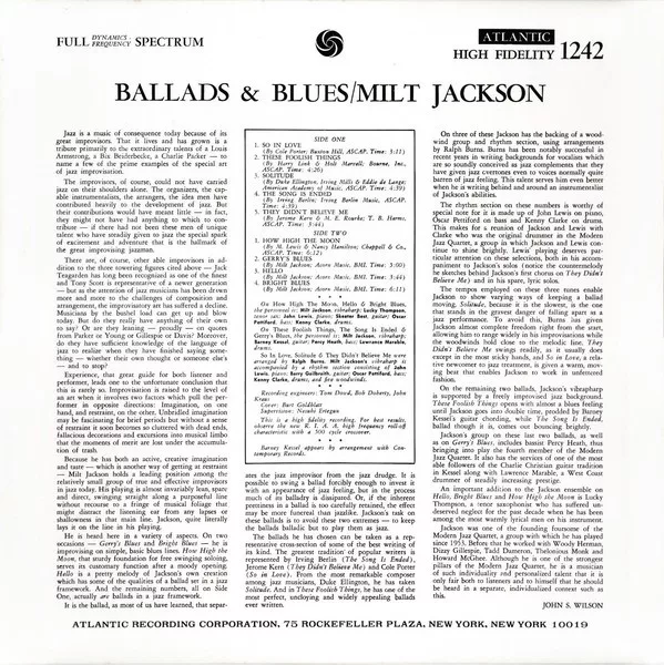 Milt Jackson - Ballads & Blues (Japanese Pressing) 2 Milt Jackson - Ballads & Blues (Japanese Pressing) - Image 2