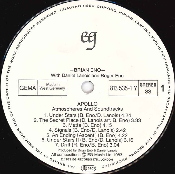 gasformig Paradoks kalligraf Brian Eno With Daniel Lanois & Roger Eno - Apollo (Atmospheres &  Soundtracks) - Vinyl Pussycat Records