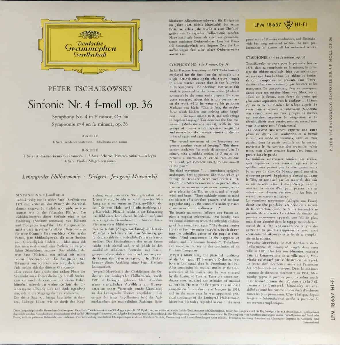 Peter Tschaikowsky – Sinfonie Nr. 4 f-moll Op. 36 2 Tschaikowsky, Leningrader Philharmonie, Jewgenij Mrawinskij – Sinfonie Nr.4 F-Moll Op. 36 - Symphony No. 4 In F Minor, Op.36