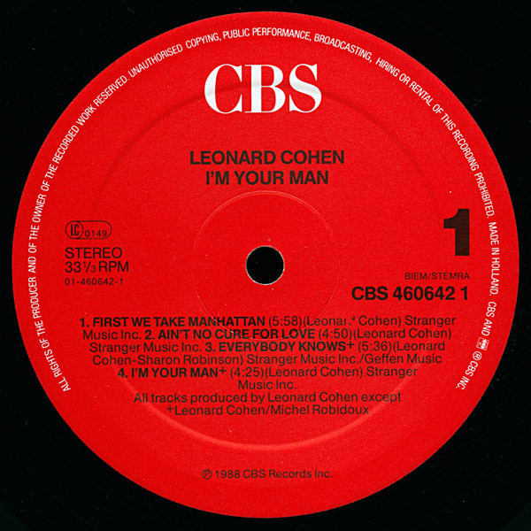 Leonard Cohen - I'm Your Man Vinyl Pussycat Records