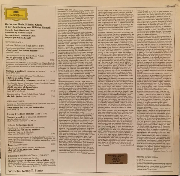 Johann Sebastian Bach, Georg Friedrich Händel, Christoph Willibald Gluck, Wilhelm Kempff - Bach - Handel - Gluck 2 Johann Sebastian Bach, Georg Friedrich Händel, Christoph Willibald Gluck, Wilhelm Kempff - Bach - Handel - Gluck - Image 2
